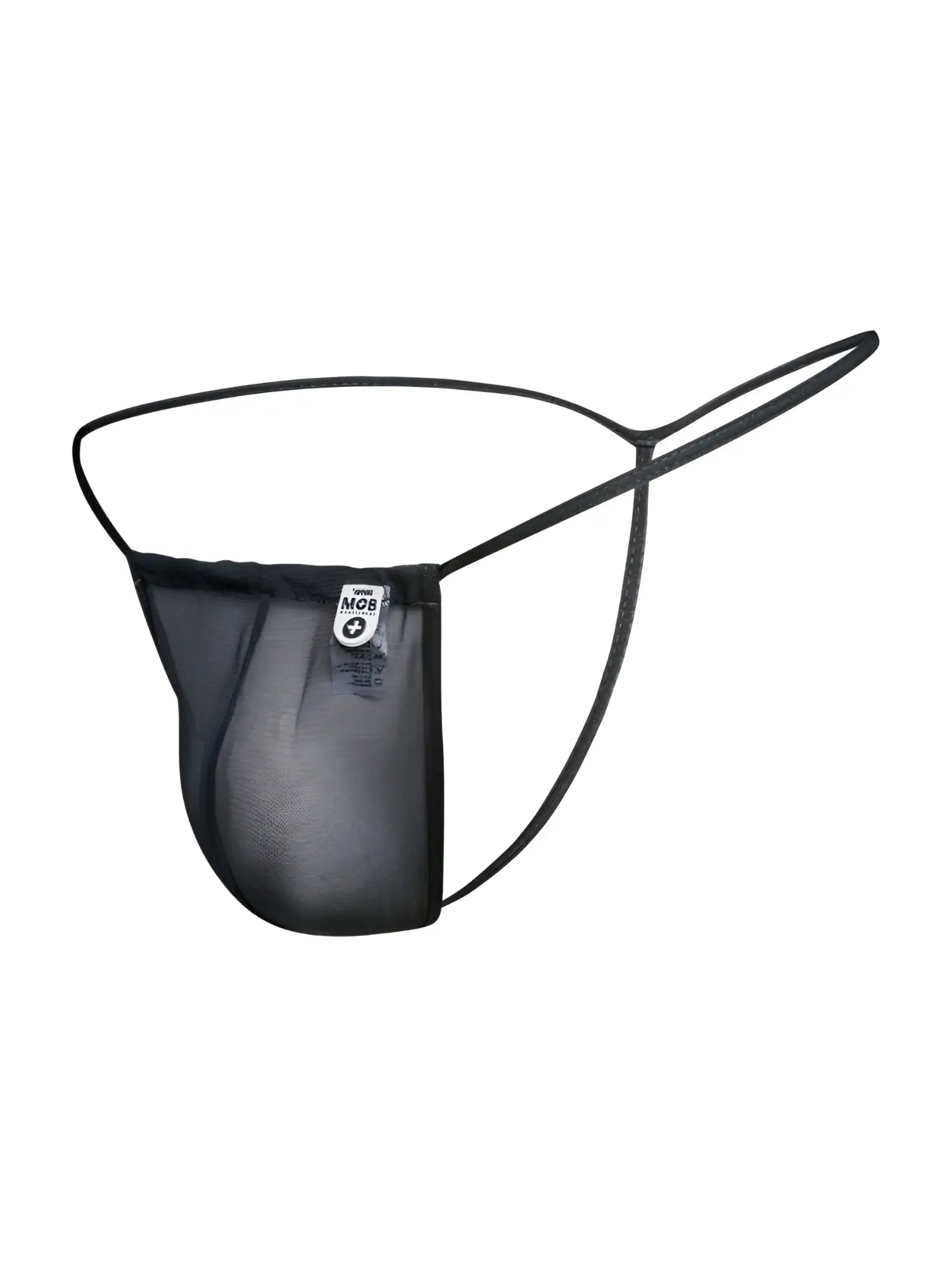 Malebasics mbl59 black mesh male thong with thin elastic straps and small white label on the front