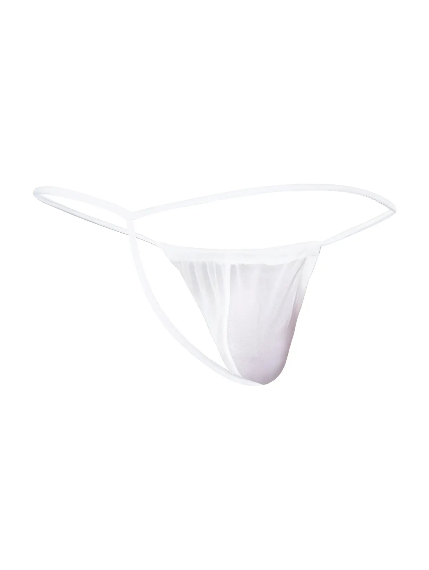 Malebasics mbl59 mesh g-string in white sheer mesh with thin delicate straps shown from the back side