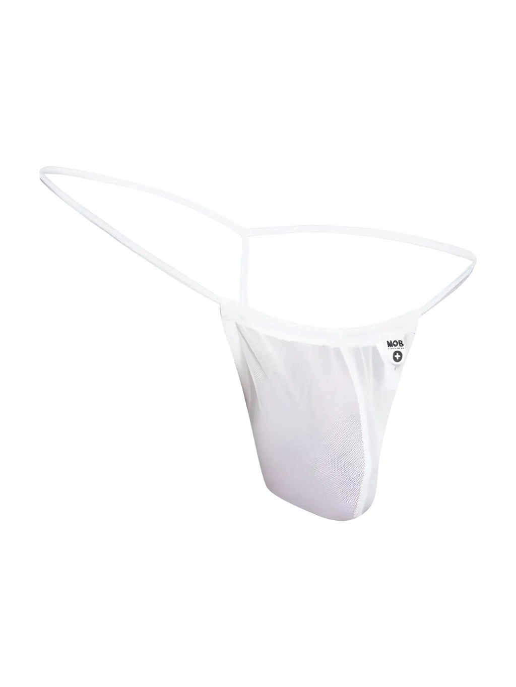 Malebasics mbl59 white mesh g-string thong with thin supportive waistband and small brand logo on the side