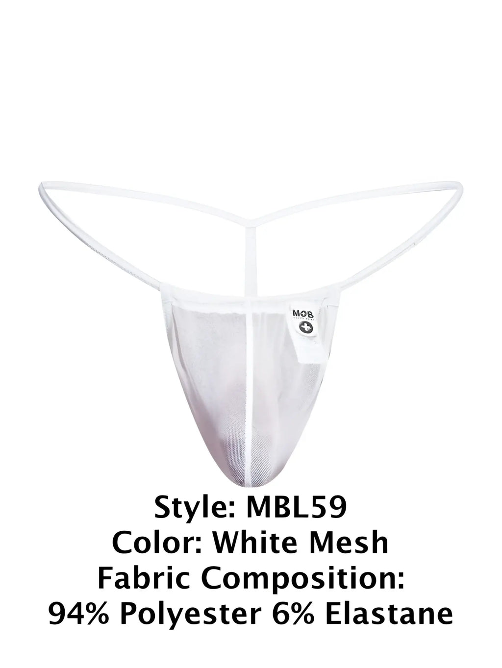 Malebasics mbl59 white mesh g-string thong with y-shaped waistband and vertical seam made from polyester and elastane