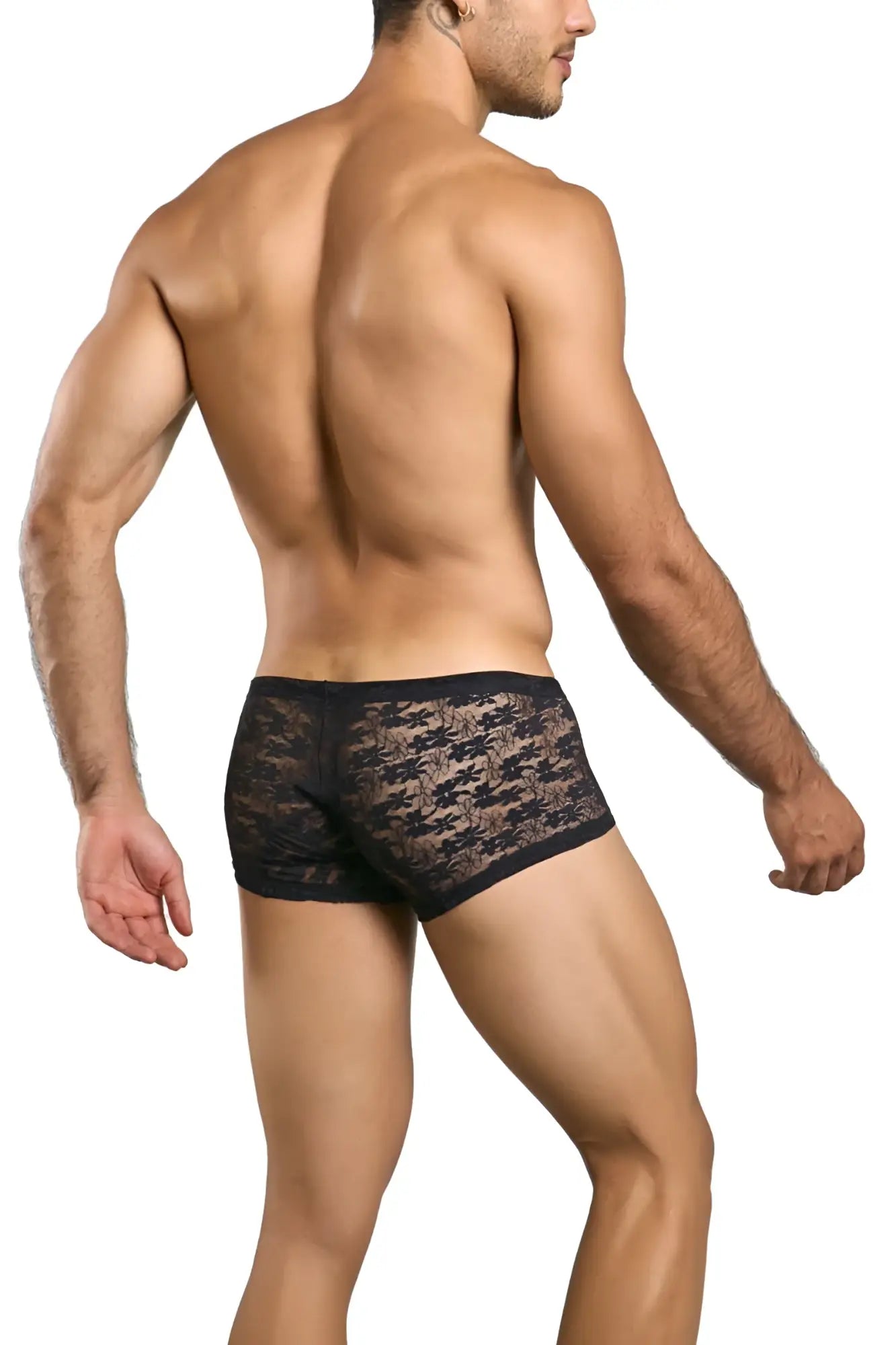 Black lace boxer briefs malebasics mbl78 lace trunks with subtle pattern in black lace material