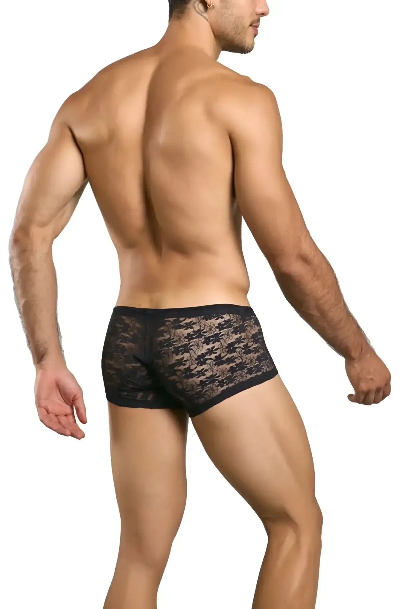 Black lace boxer briefs malebasics mbl78 lace trunks with subtle pattern in black lace material