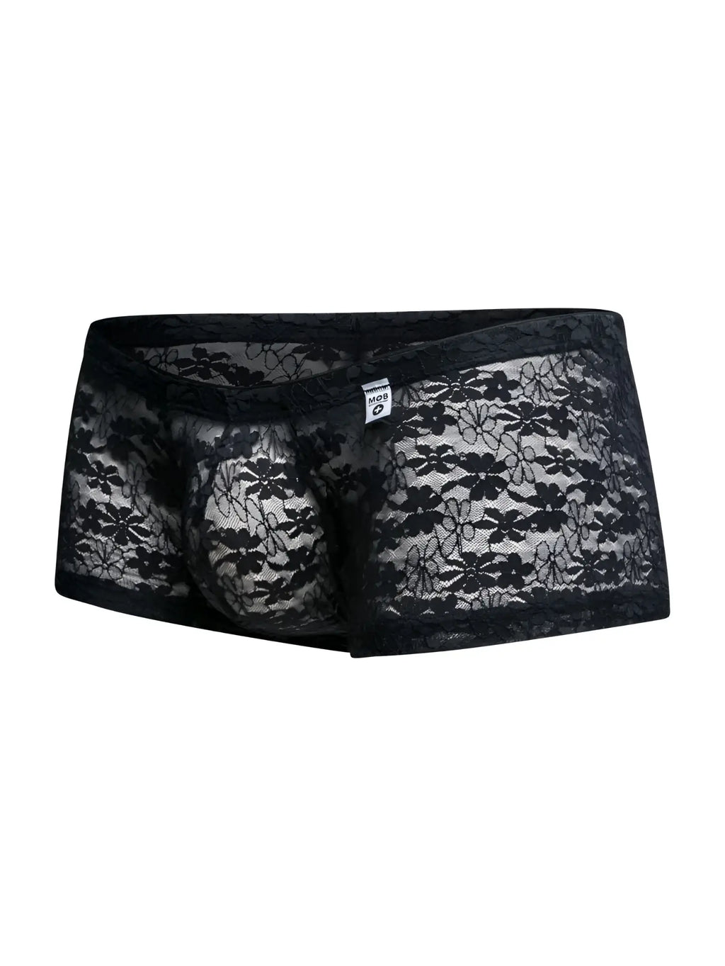 Malebasics mbl78 lace trunks black lace mens underwear with sheer floral patterned lace design