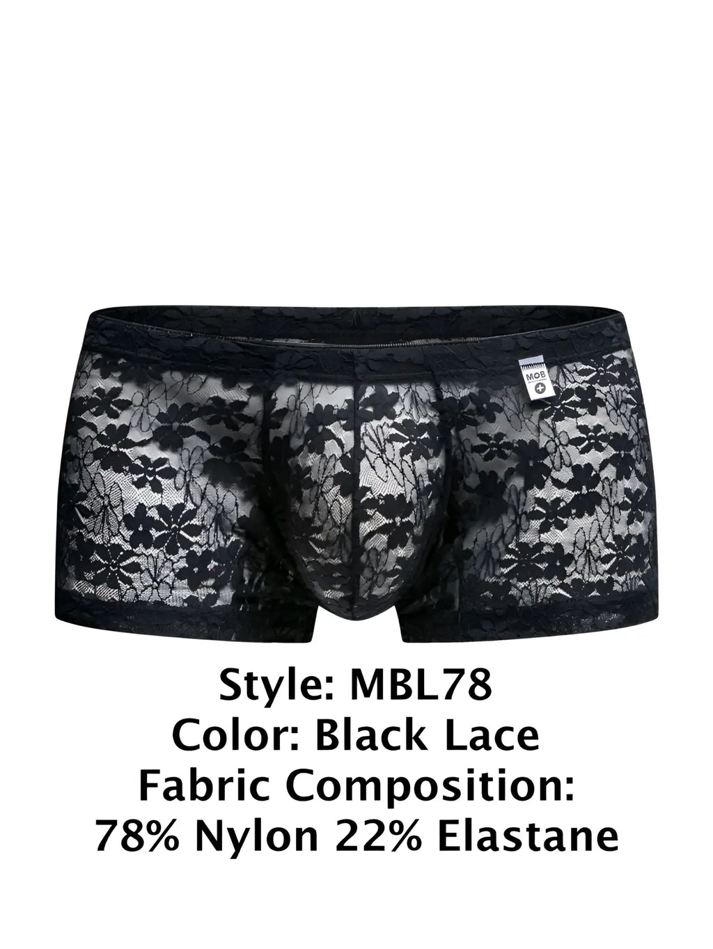 Malebasics mbl78 black lace men’s briefs featuring floral pattern made of 78 nylon and 22 elastane