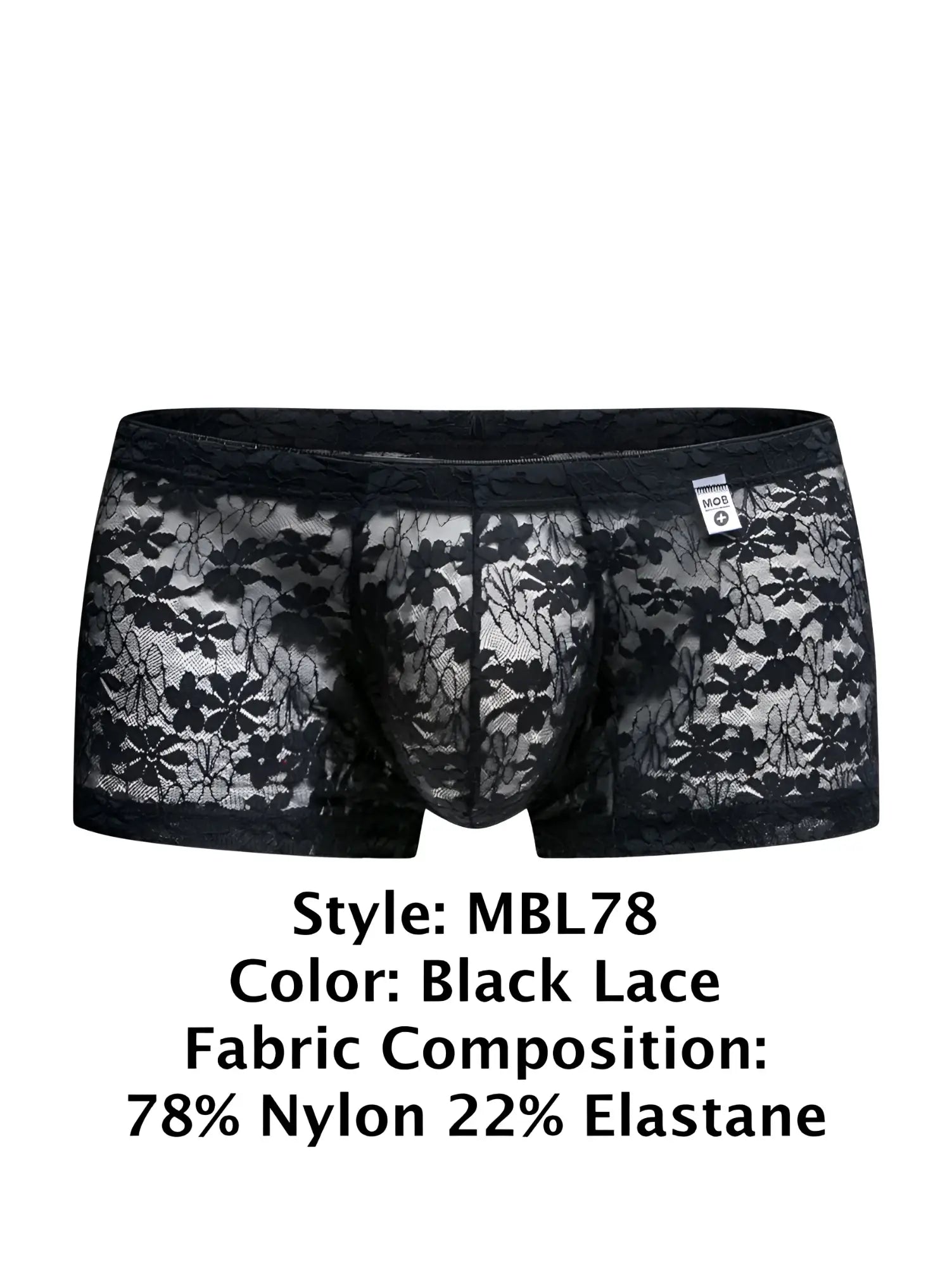Malebasics mbl78 black lace men’s briefs featuring floral pattern made of 78 nylon and 22 elastane