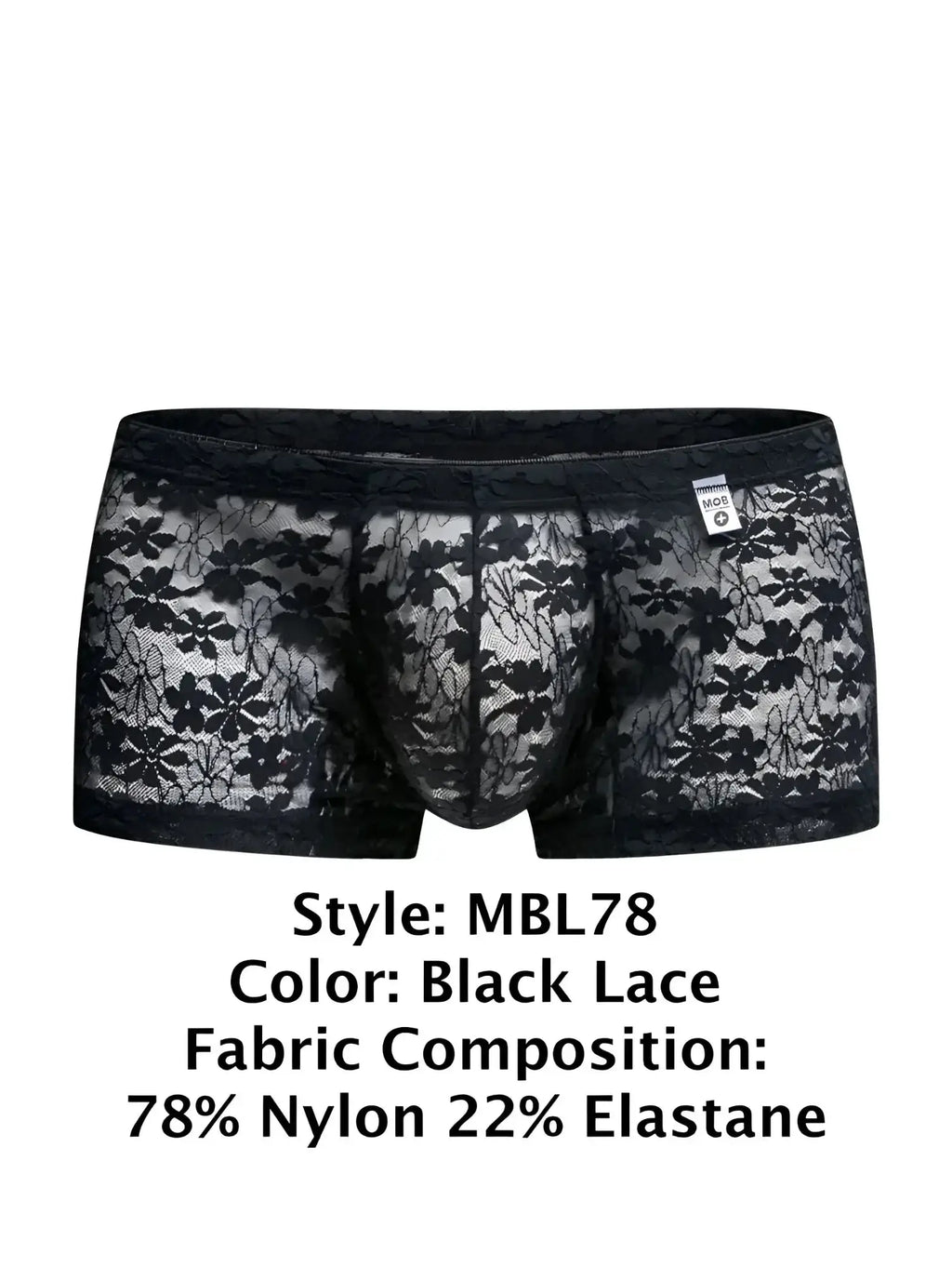 Malebasics mbl78 black lace men’s briefs featuring floral pattern made of 78 nylon and 22 elastane