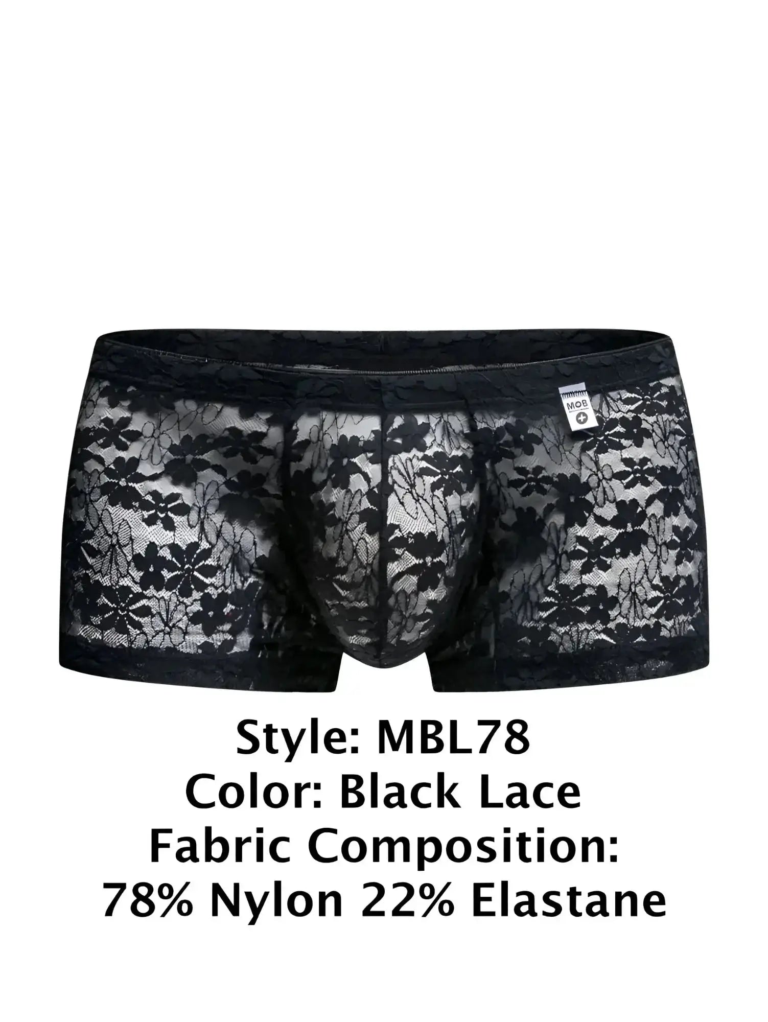 Malebasics mbl78 black lace men’s briefs featuring floral pattern made of 78 nylon and 22 elastane