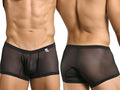 Malebasics mbl78 lace trunks black mesh briefs with sheer fabric and solid black waistband and trim