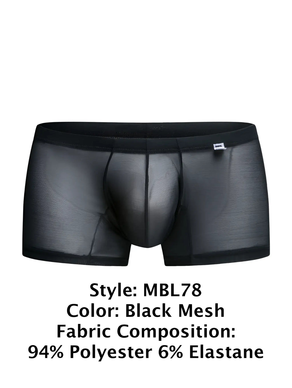 Black mesh malebasics mbl78 lace trunks with sleek form fitting design and reinforced waistband