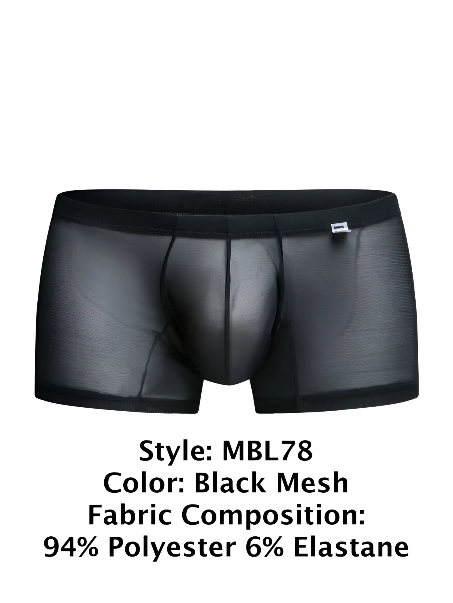 Black mesh malebasics mbl78 lace trunks with sleek form fitting design and reinforced waistband