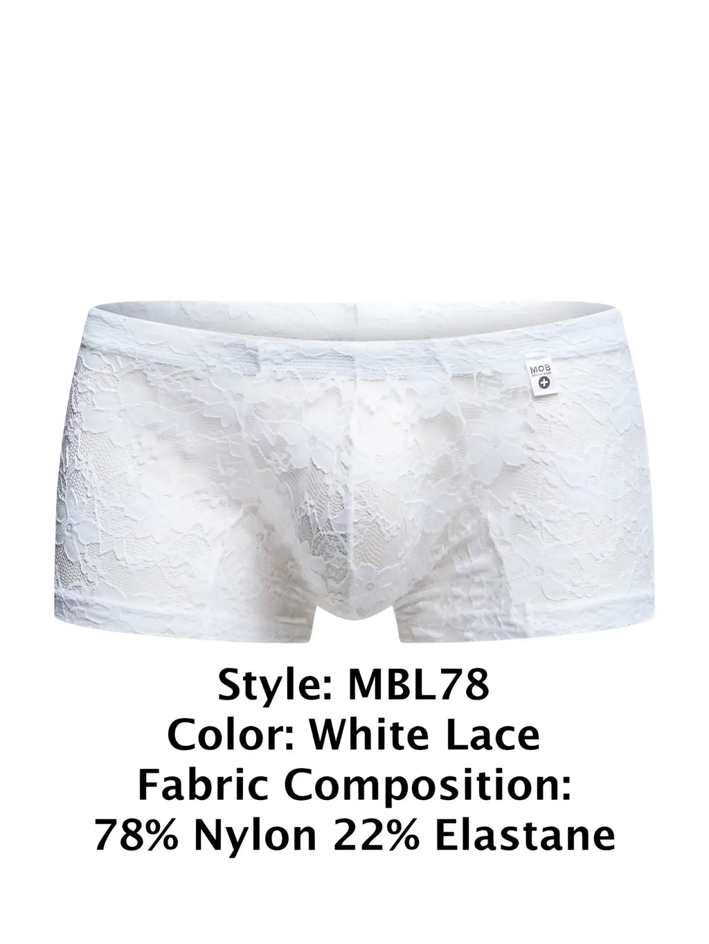 Malebasics mbl78 lace trunks white lace men’s briefs with delicate floral pattern made from 78 nylon 22 elastane