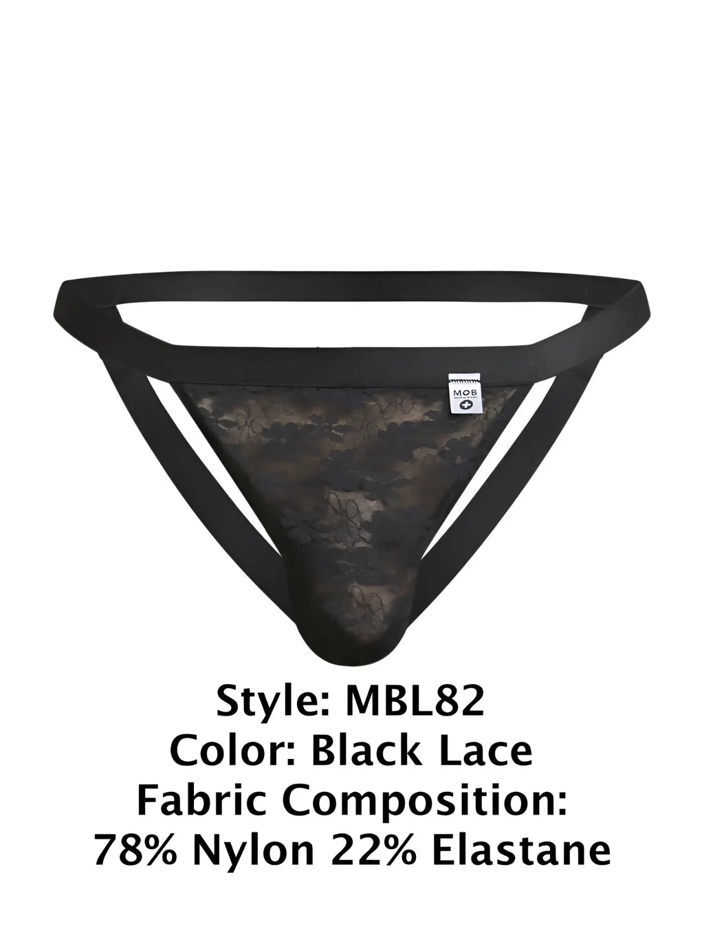 Malebasics mbl82 sexy jockstrap in black lace camouflage pattern made of 78 nylon and 22 elastane showing back side