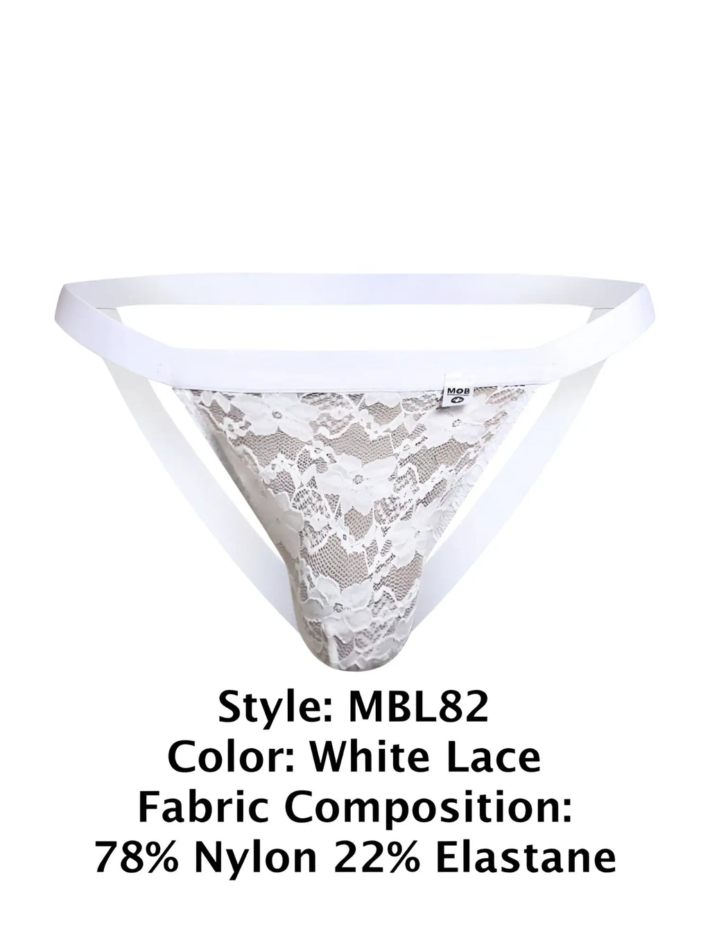 Malebasics mbl82 sexy jockstrap in white lace with delicate floral pattern and supportive elastic straps