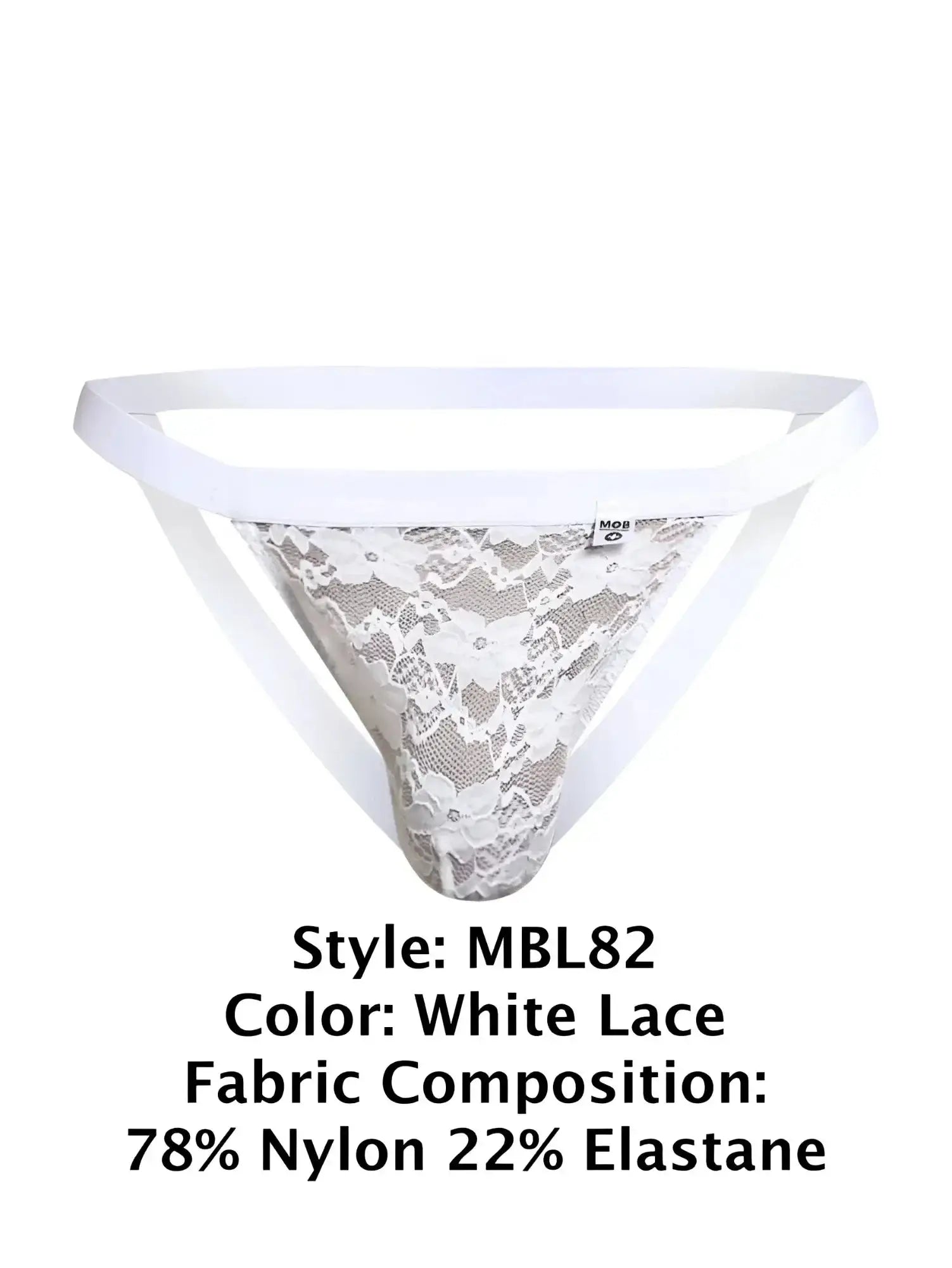 Malebasics mbl82 sexy jockstrap in white lace with delicate floral pattern and supportive elastic straps