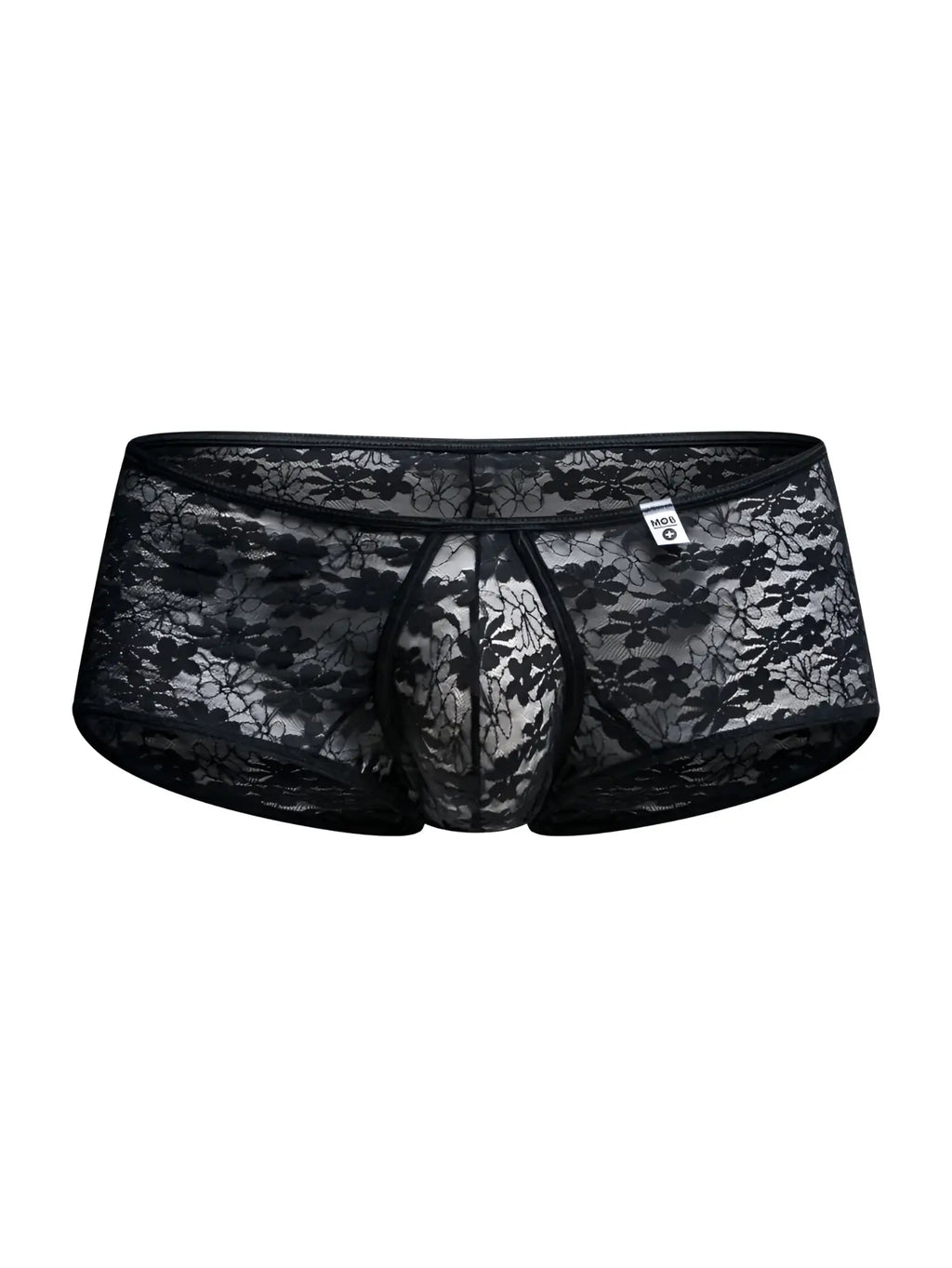 Malebasics mbl83 loop cheeky trunks in black lace with floral pattern and elastic waistband for men