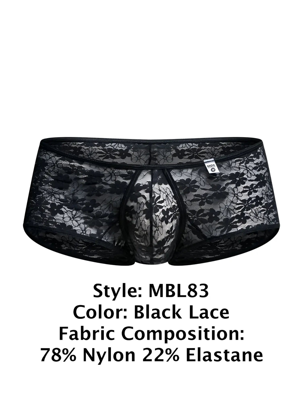 Malebasics mbl83 loop cheeky trunks in black lace men’s underwear with floral pattern made of 78 nylon 22 elastane
