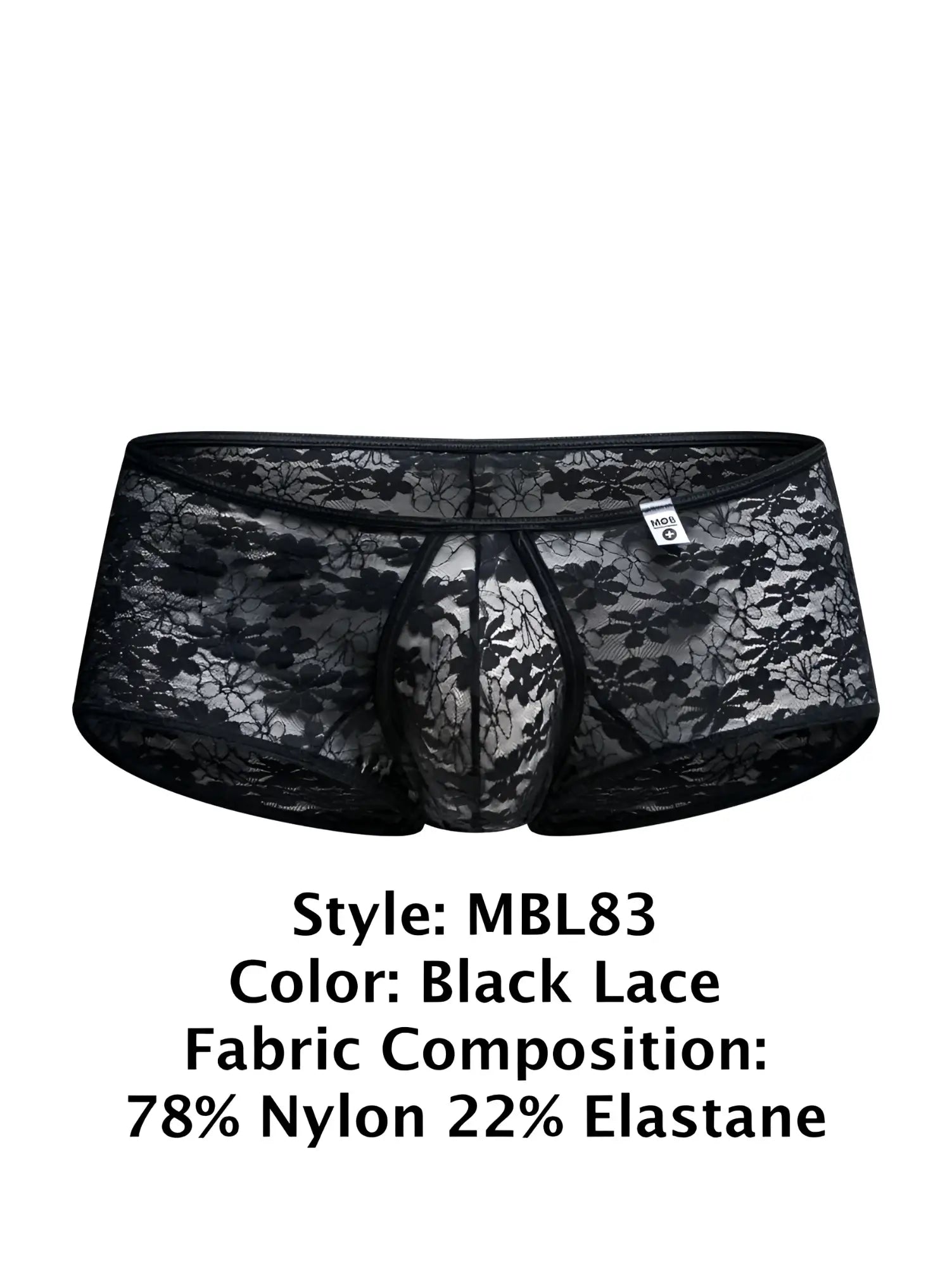 Malebasics mbl83 loop cheeky trunks in black lace men’s underwear with floral pattern made of 78 nylon 22 elastane