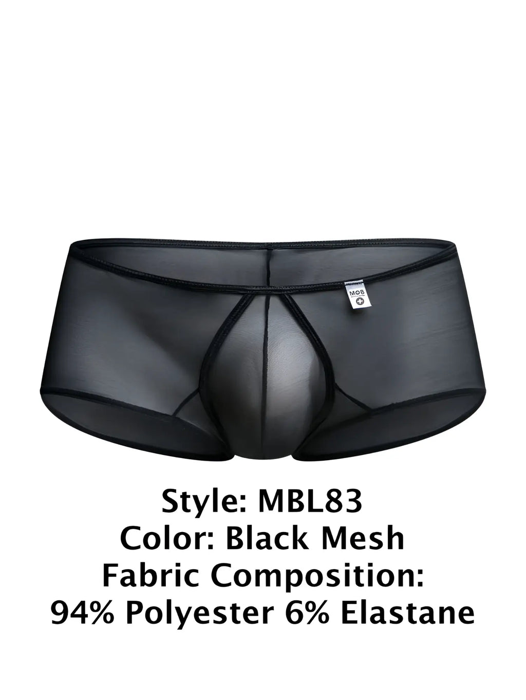 Malebasics mbl83 loop cheeky trunks black mesh briefs with sheer form-fitting design and elastic waistband visible from back