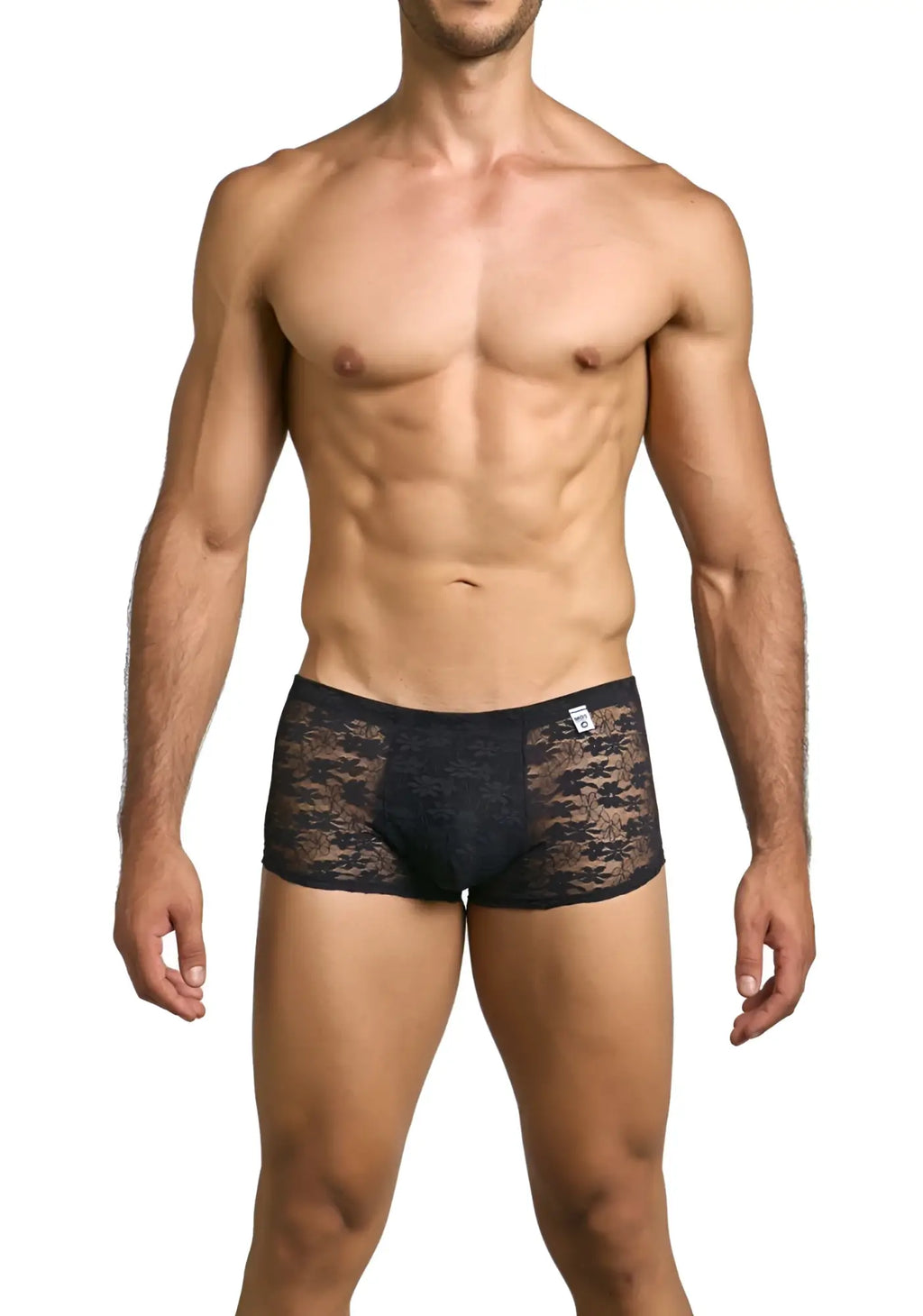 Malebasics mbl84 classic pouch trunks in black lace boxer briefs with subtle pattern and branded waistband tag