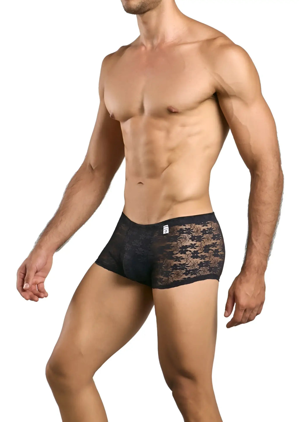 Malebasics mbl84 classic pouch trunks in black lace with subtle pattern made of lace boxer briefs for men