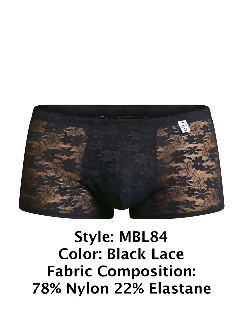 Black lace men’s briefs with floral pattern made of 78 nylon 22 elastane malebasics mbl84 classic pouch trunks