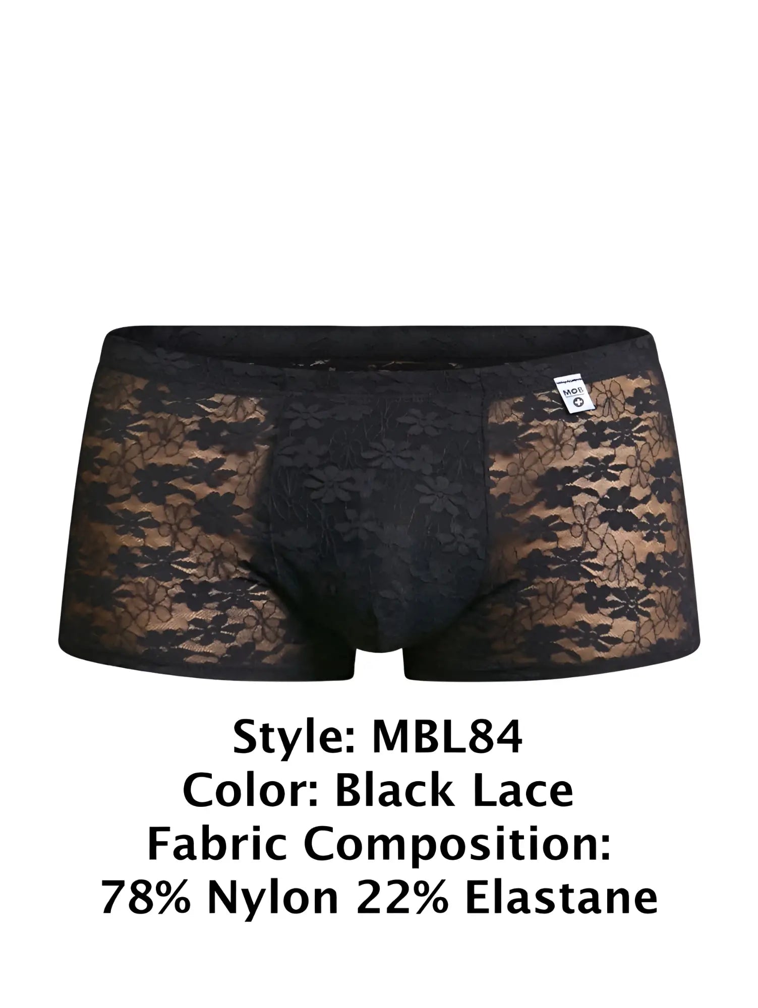 Black lace men’s briefs with floral pattern made of 78 nylon 22 elastane malebasics mbl84 classic pouch trunks