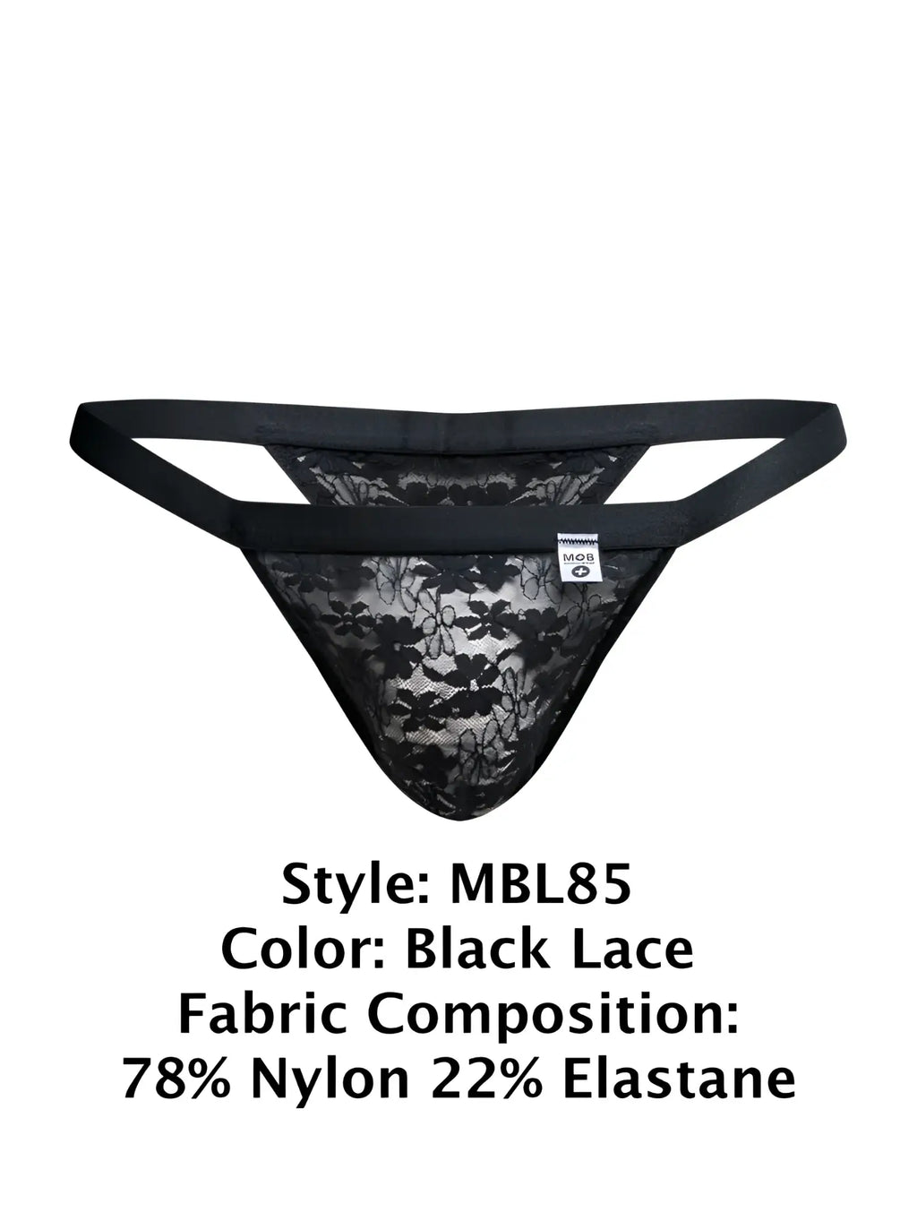 MaleBasics MBL85 Y sexy black lace thong with delicate floral pattern and elastic waistband for men