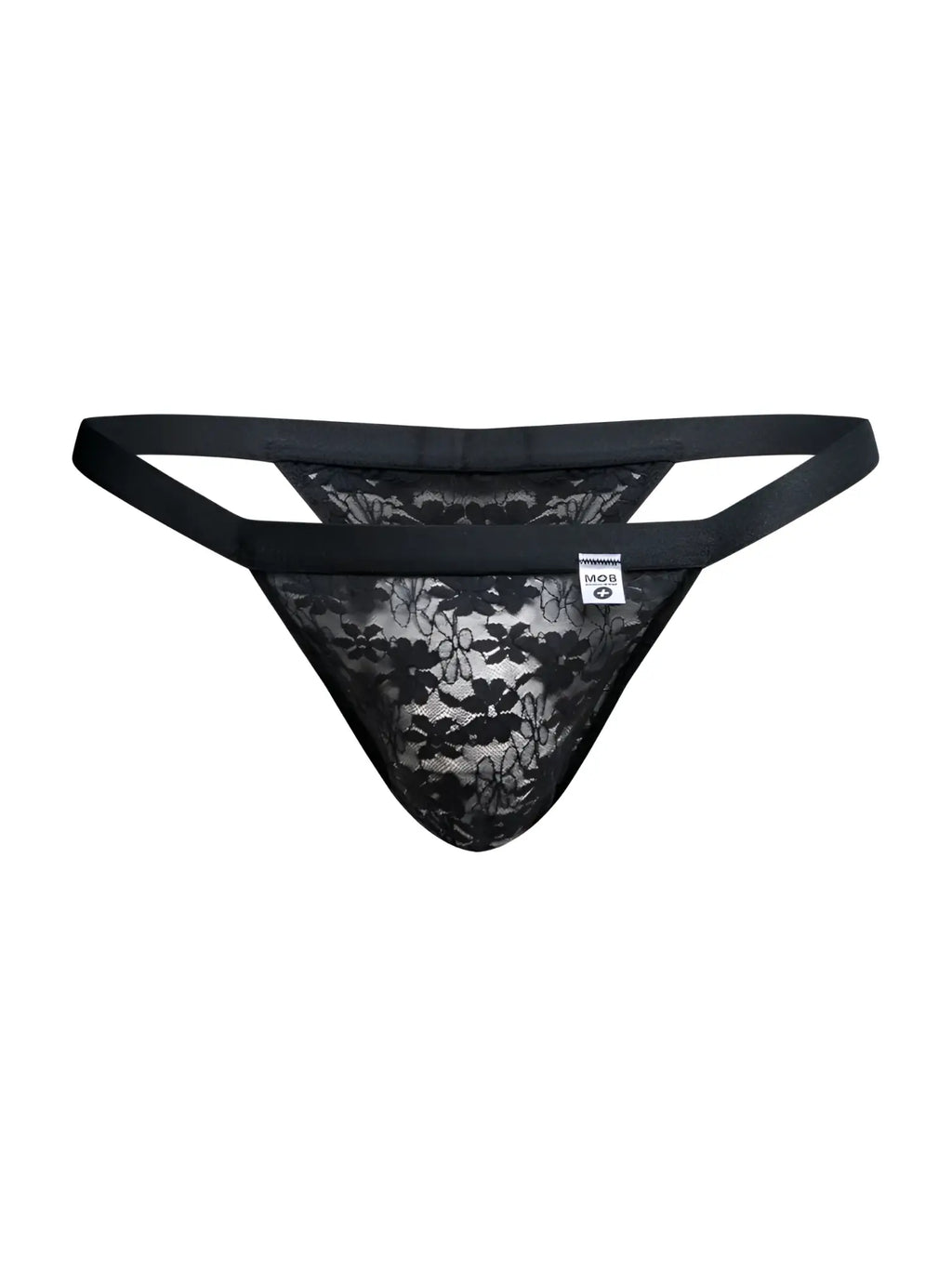 Malebasics mbl85 y sexy thong in black lace with floral pattern and elastic waistband for men