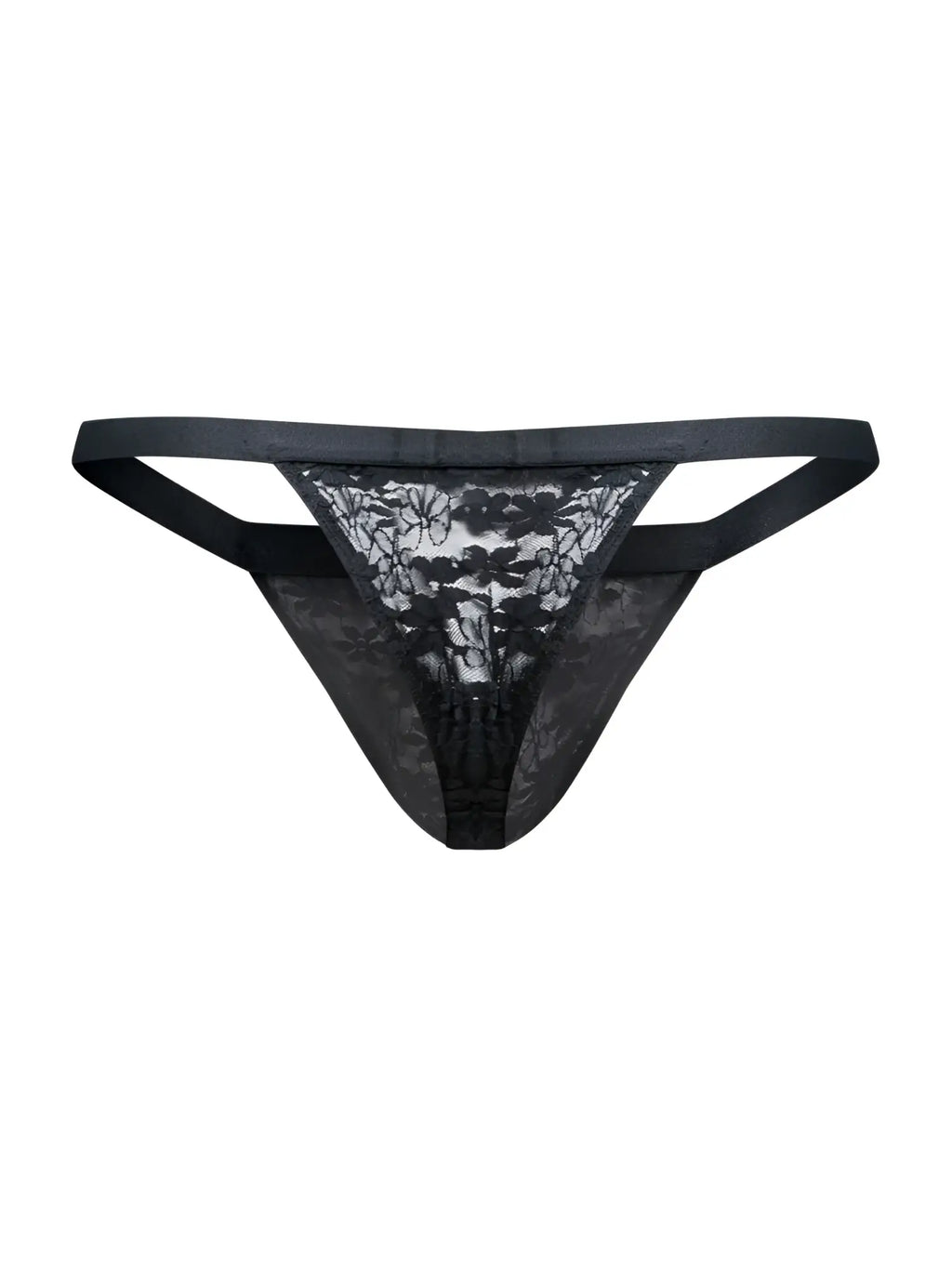 Malebasics mbl85 y sexy thongs in black lace with floral pattern and satin waistband for men