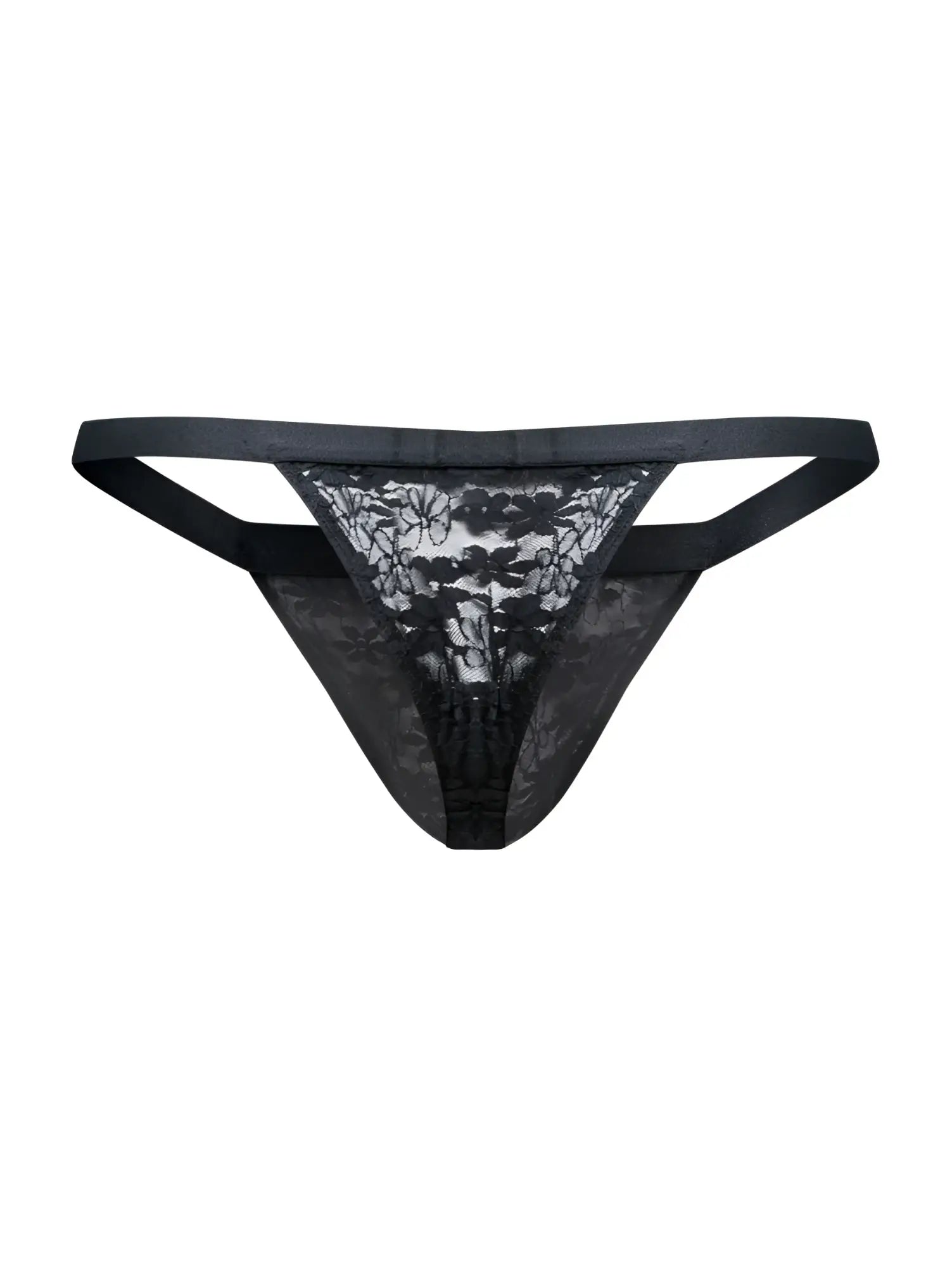 Malebasics mbl85 y sexy thongs in black lace with floral pattern and satin waistband for men