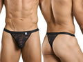 Black lace male basics mbl85 y sexy thong with solid black waistband shown from the back side