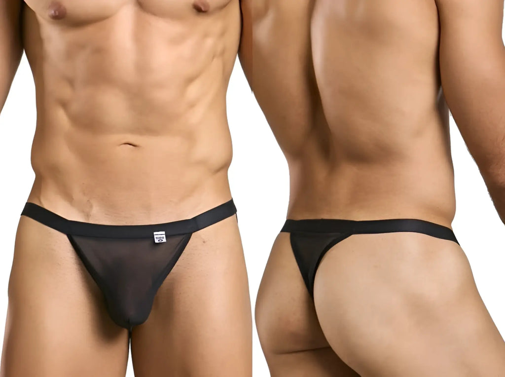 Black sheer mesh thong with solid black waistband from malebasics mbl85 y sexy thongs color black mesh