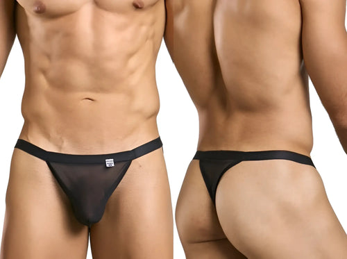 Black sheer mesh thong with solid black waistband from malebasics mbl85 y sexy thongs color black mesh