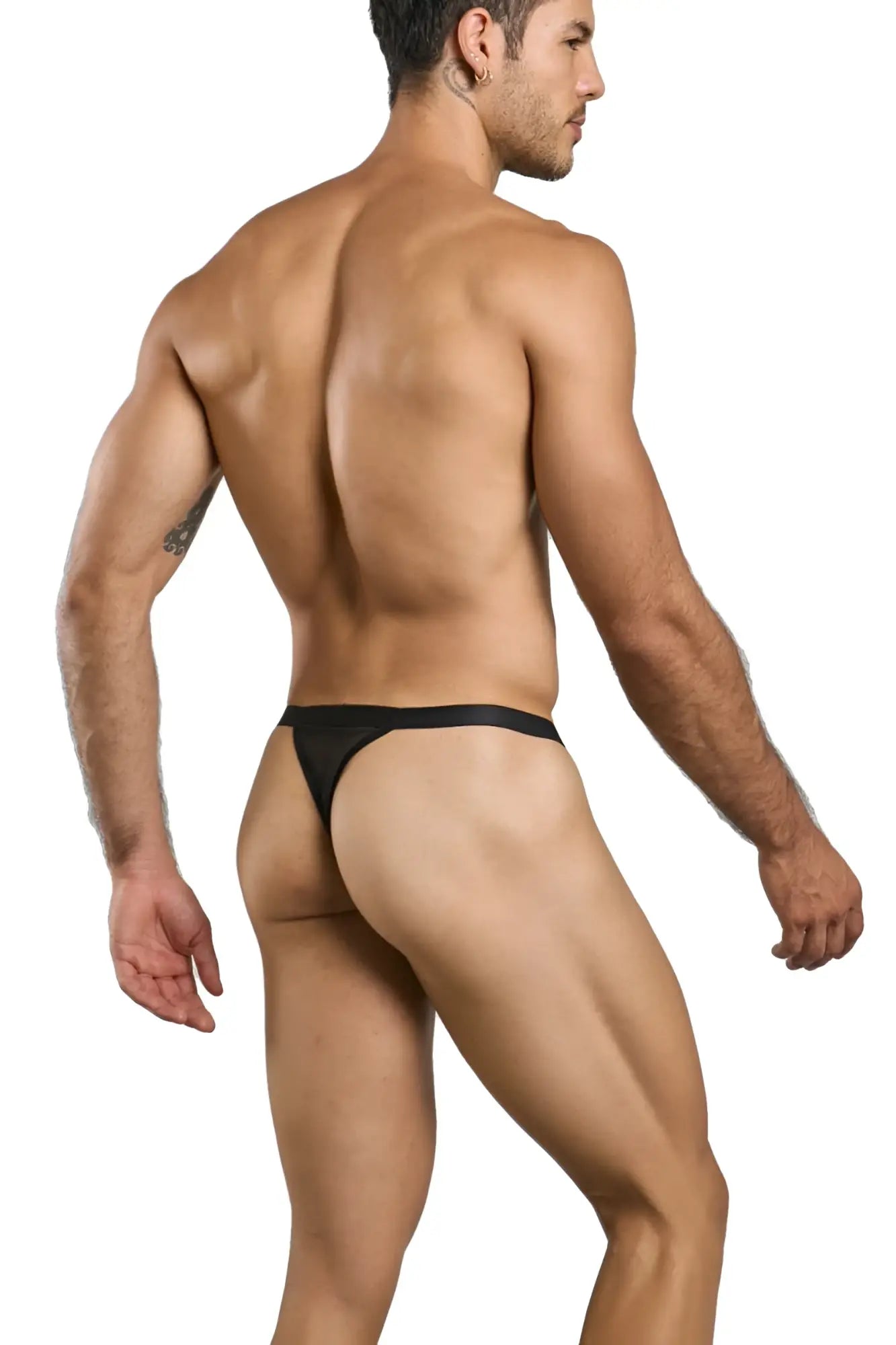 Malebasics mbl85 y sexy thong in black mesh with a smooth form-fitting design shown from the back side