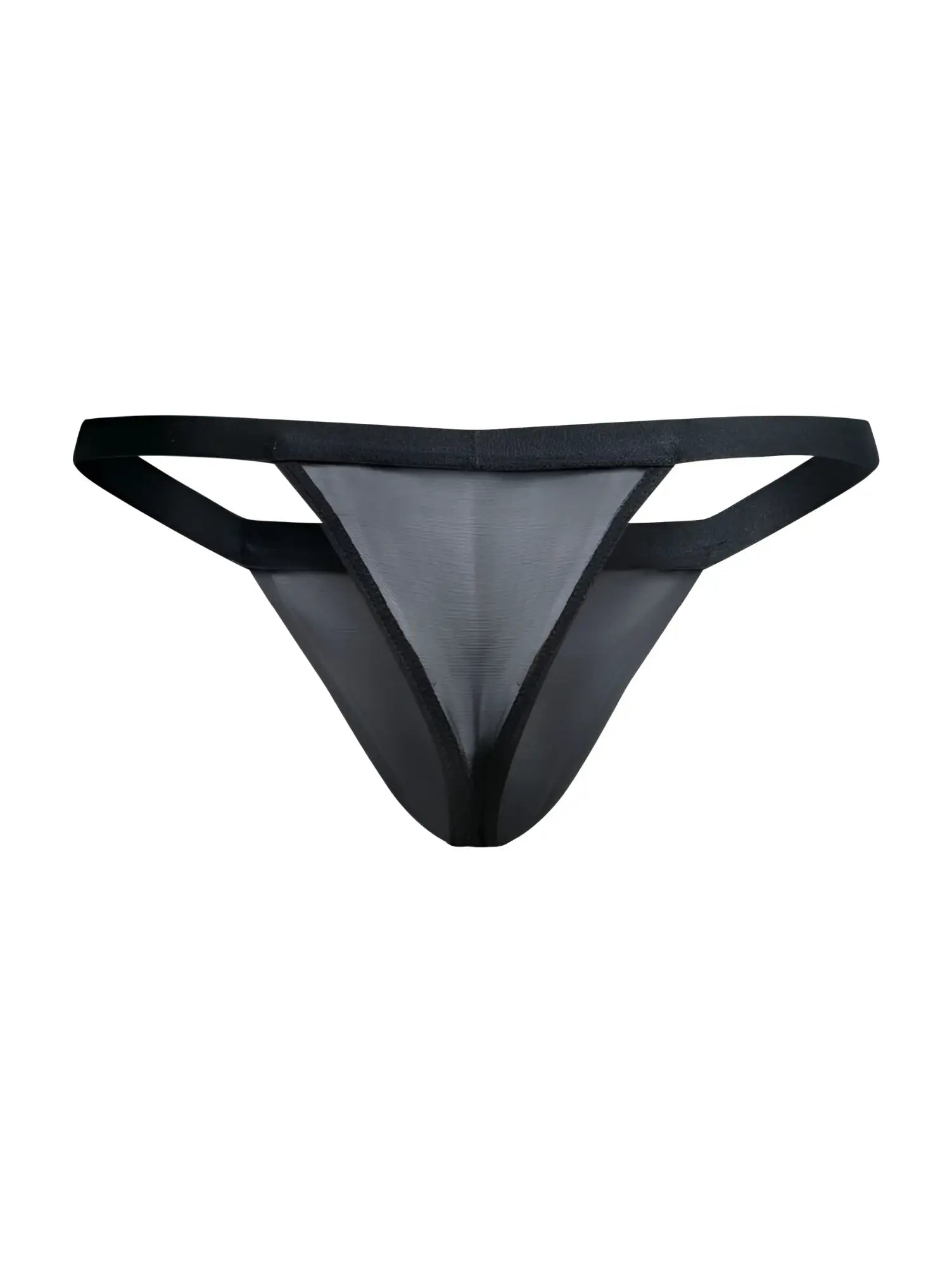 Black mesh thong with solid black waistband and leg straps by Malebasics for sexy intimate wear