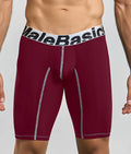 Maroon malebasics microfiber athletic boxer briefs with white elastic waistband black lettering and silver side stitching