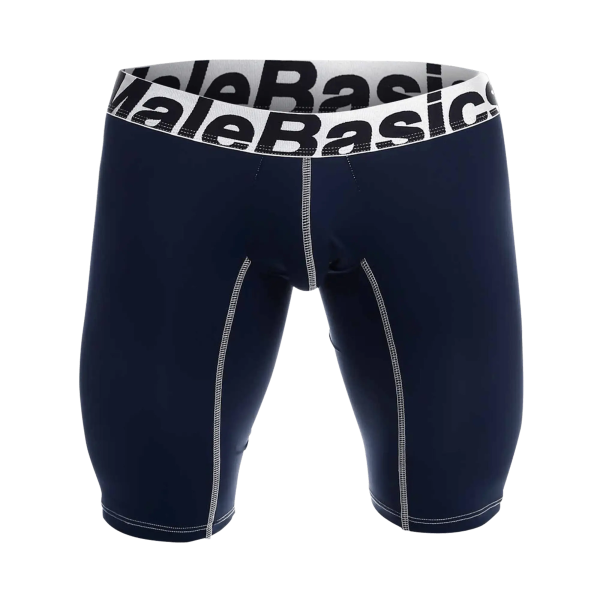 Navy blue male basics microfiber athletic boxer briefs with white elastic waistband and contrasting stitching
