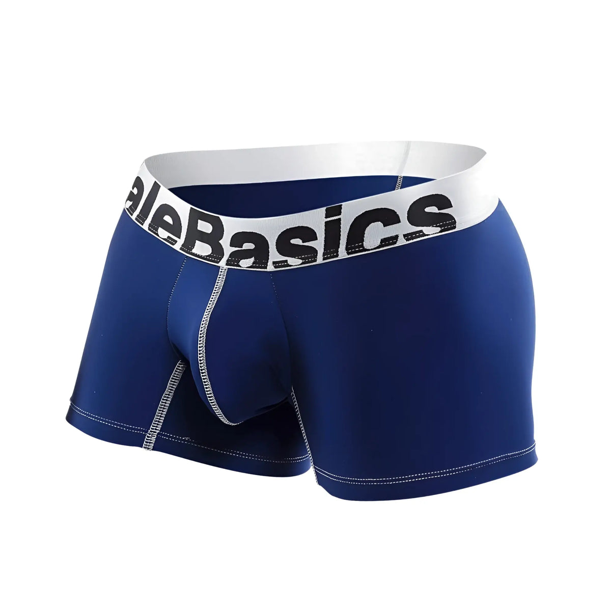 Blue mens microfiber boxer briefs with a white waistband branded alebasics for comfortable everyday wear