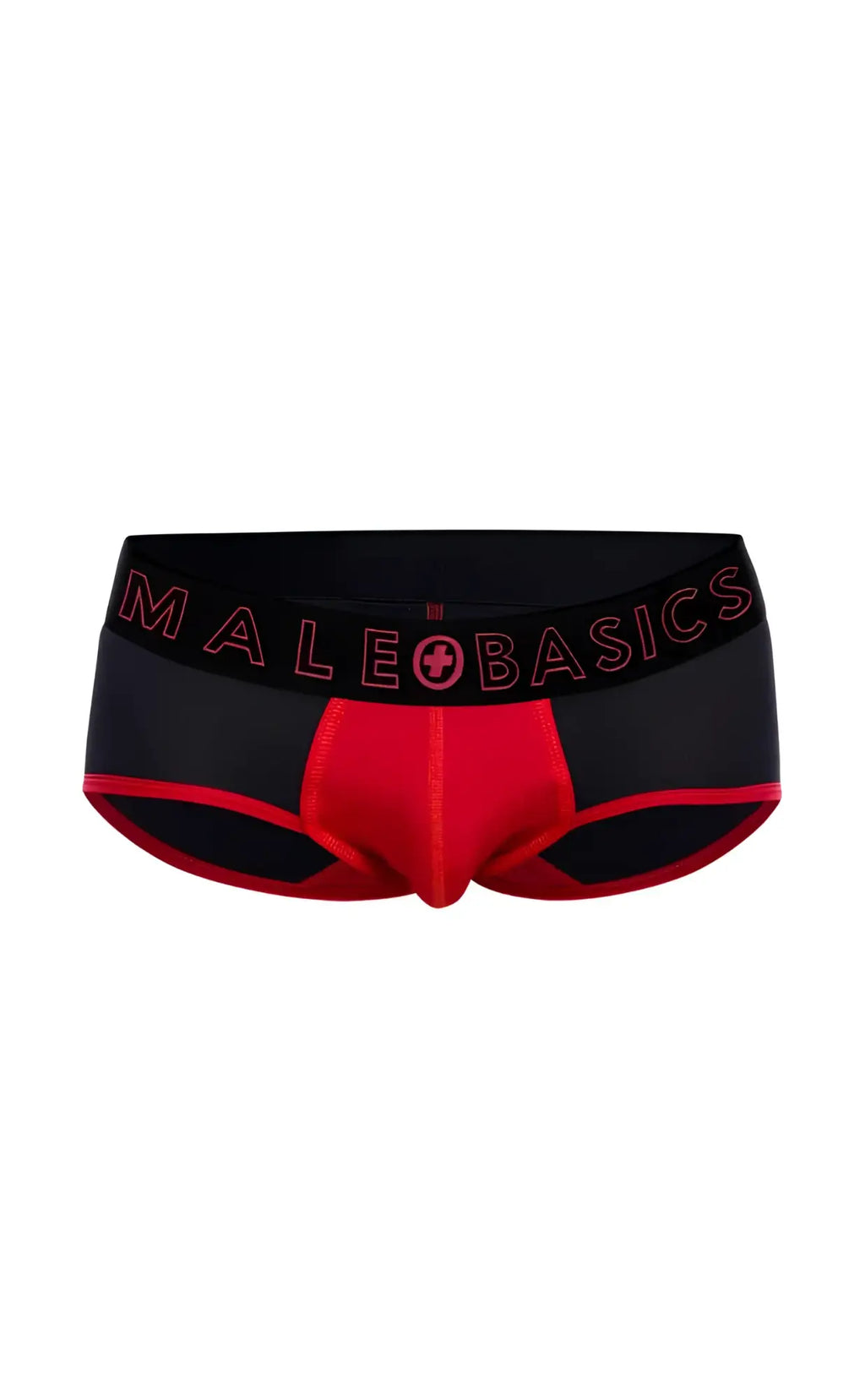 Black and red male basics neon briefs with bold logo band in soft breathable fabric for everyday comfort