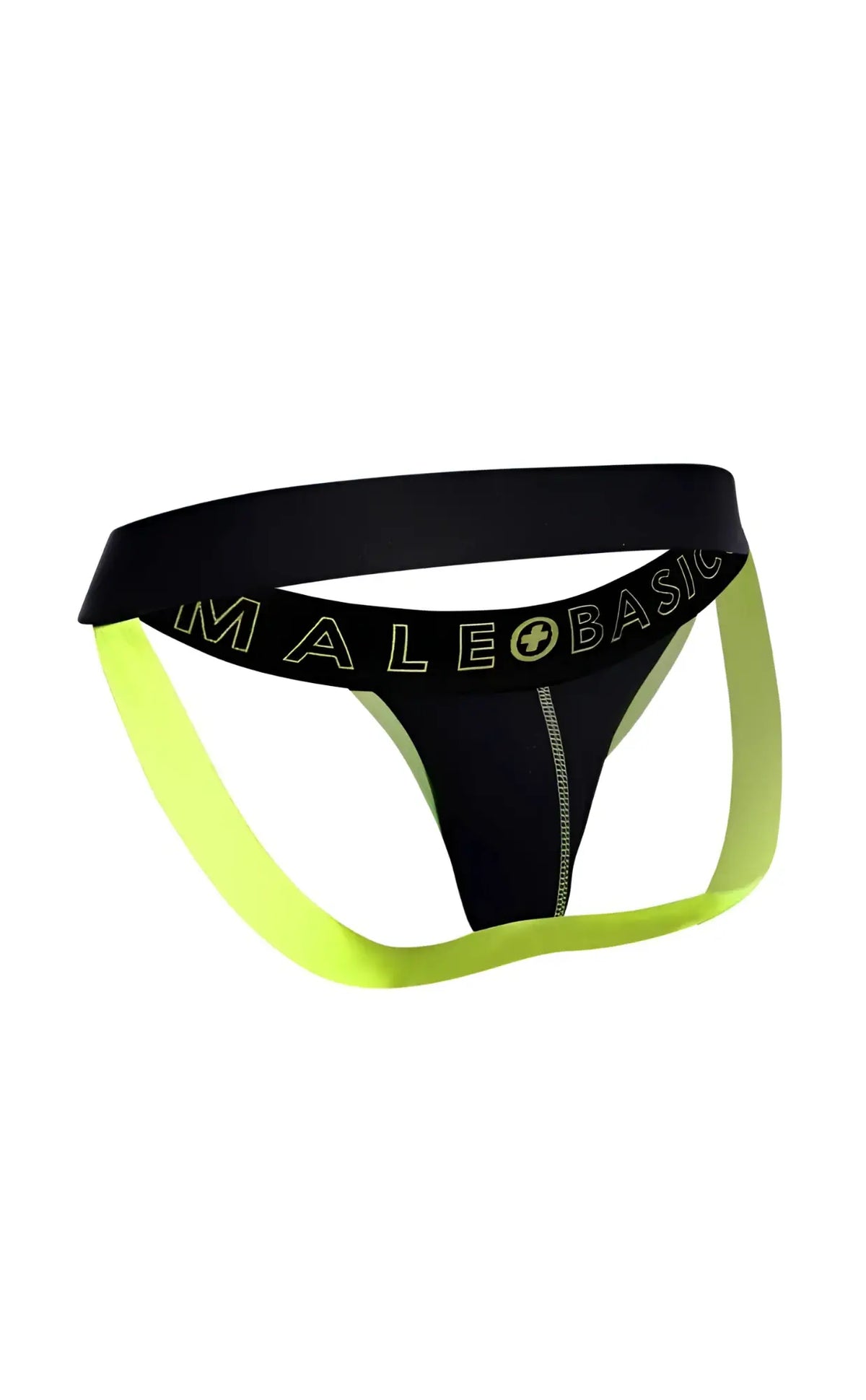 Black and neon yellow malebasics neon jock thong with bold contrasting design for comfortable everyday wear
