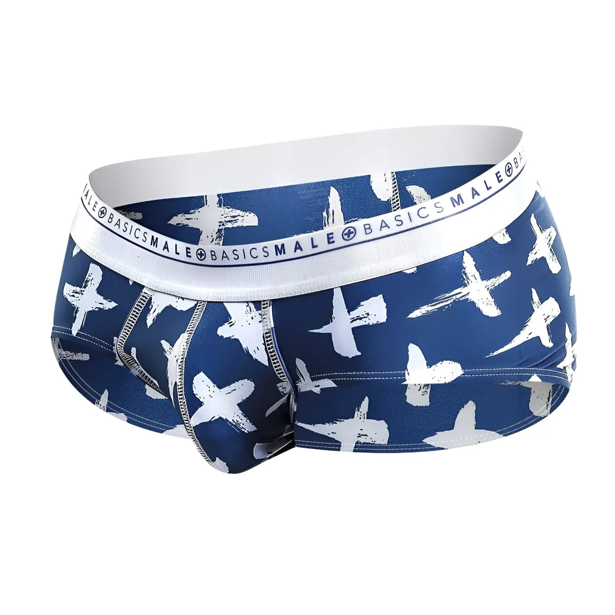 Malebasics new hipster brief santorini in blue and white airplane pattern with branded elastic waistband