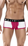 Malebasics spot new sexier trunk pink mesh briefs in magenta and white with black male basics logo waistband