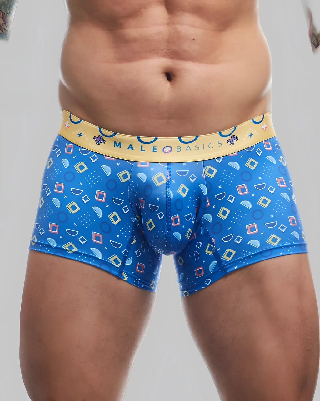 Malebasics trunk hipster spectrum blue patterned menâ€™s boxer briefs with yellow waistband for comfortable everyday wear