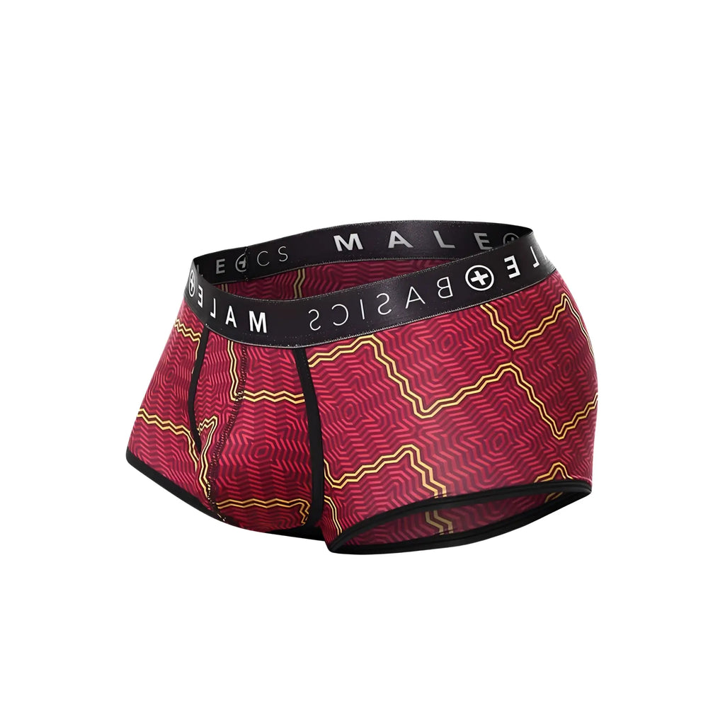 Malebasics trunk sexy pouch red and gold patterned menâ€™s briefs with black waistband and male basics logo