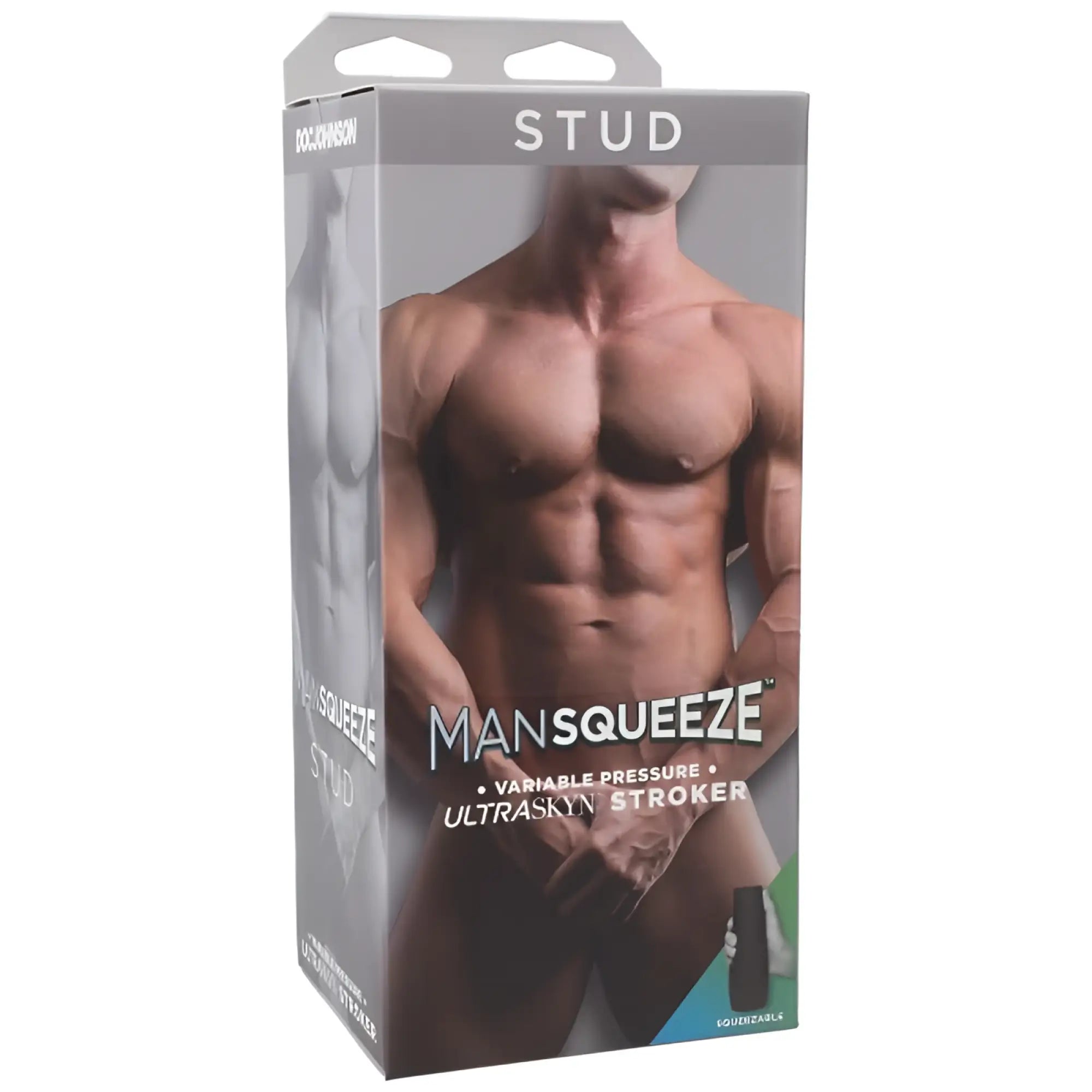 Man squeeze stud ultraskyn stroker ass vanilla in branded packaging featuring variable pressure and skinlike material