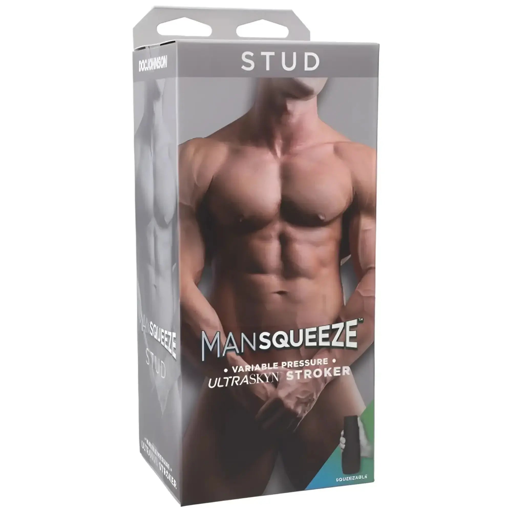 Man squeeze stud ultraskyn stroker ass vanilla in branded packaging featuring variable pressure and skinlike material