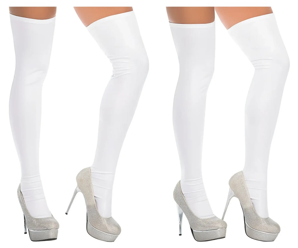 White thigh high stockings mapale 1017 with smooth glossy finish perfect for elegant lingerie looks