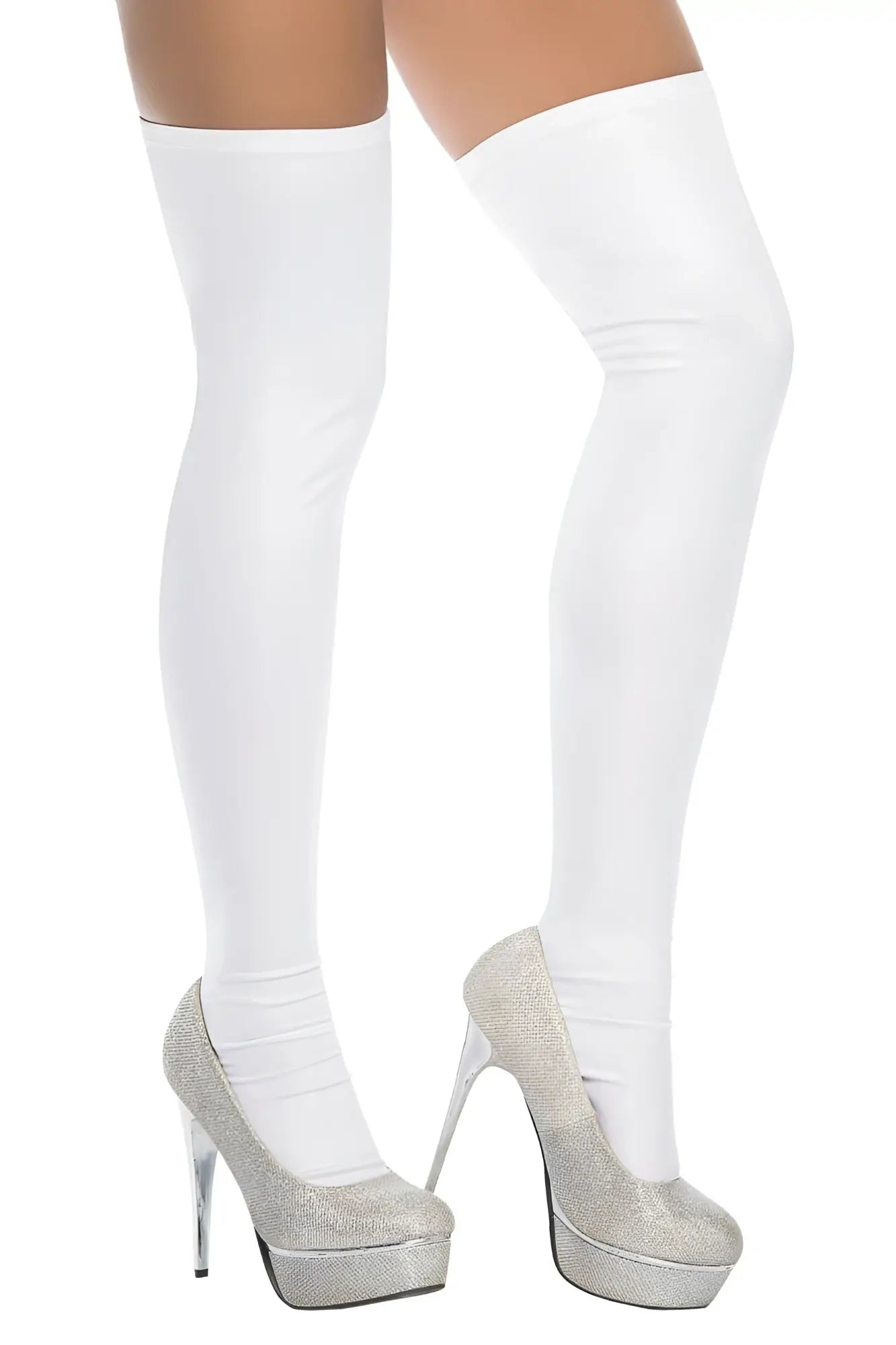 White thigh high stockings by Mapale 1017 with a smooth glossy finish perfect for elegant wear