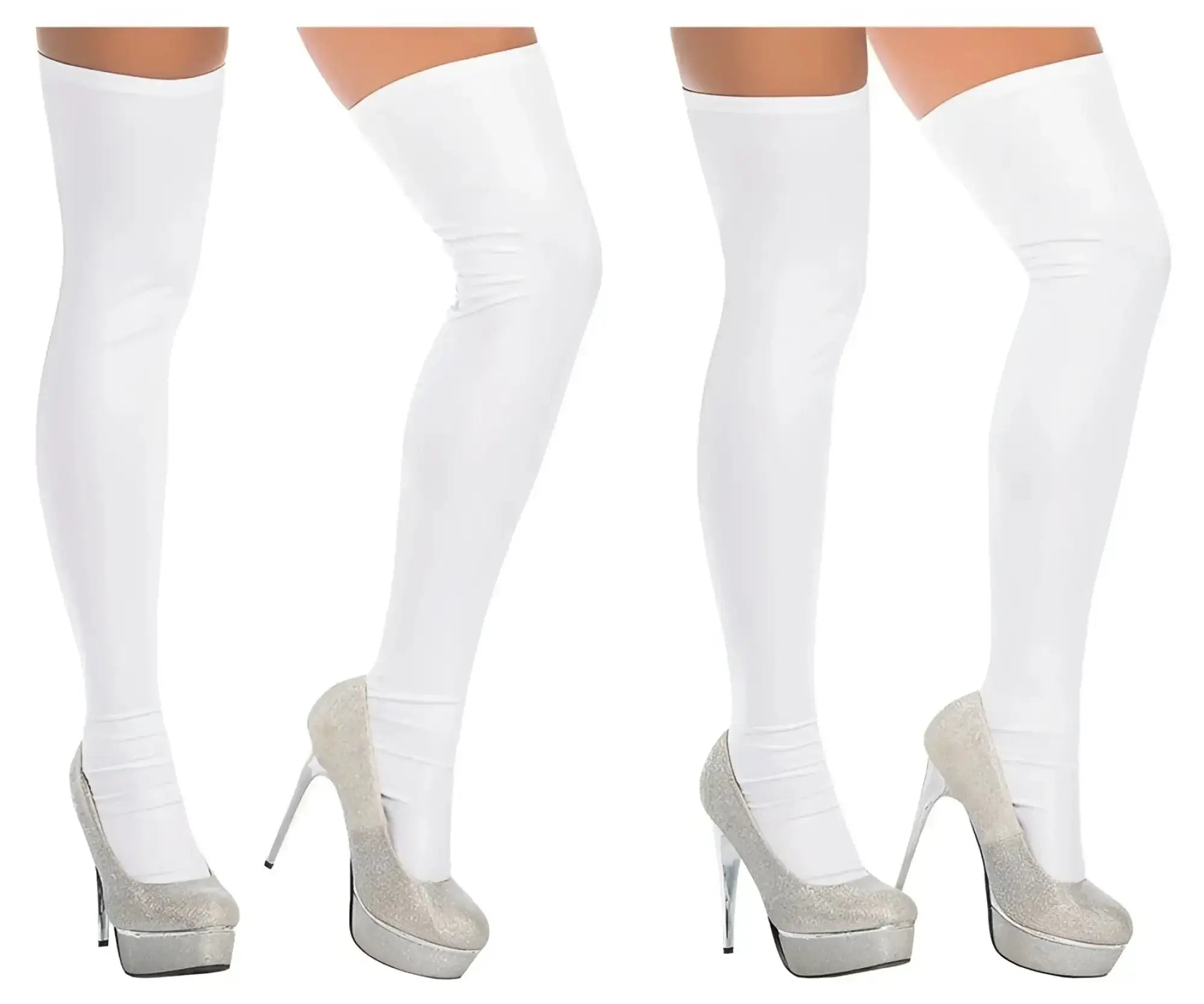 White thigh high stockings mapale 1017 with smooth glossy finish perfect for elegant lingerie looks