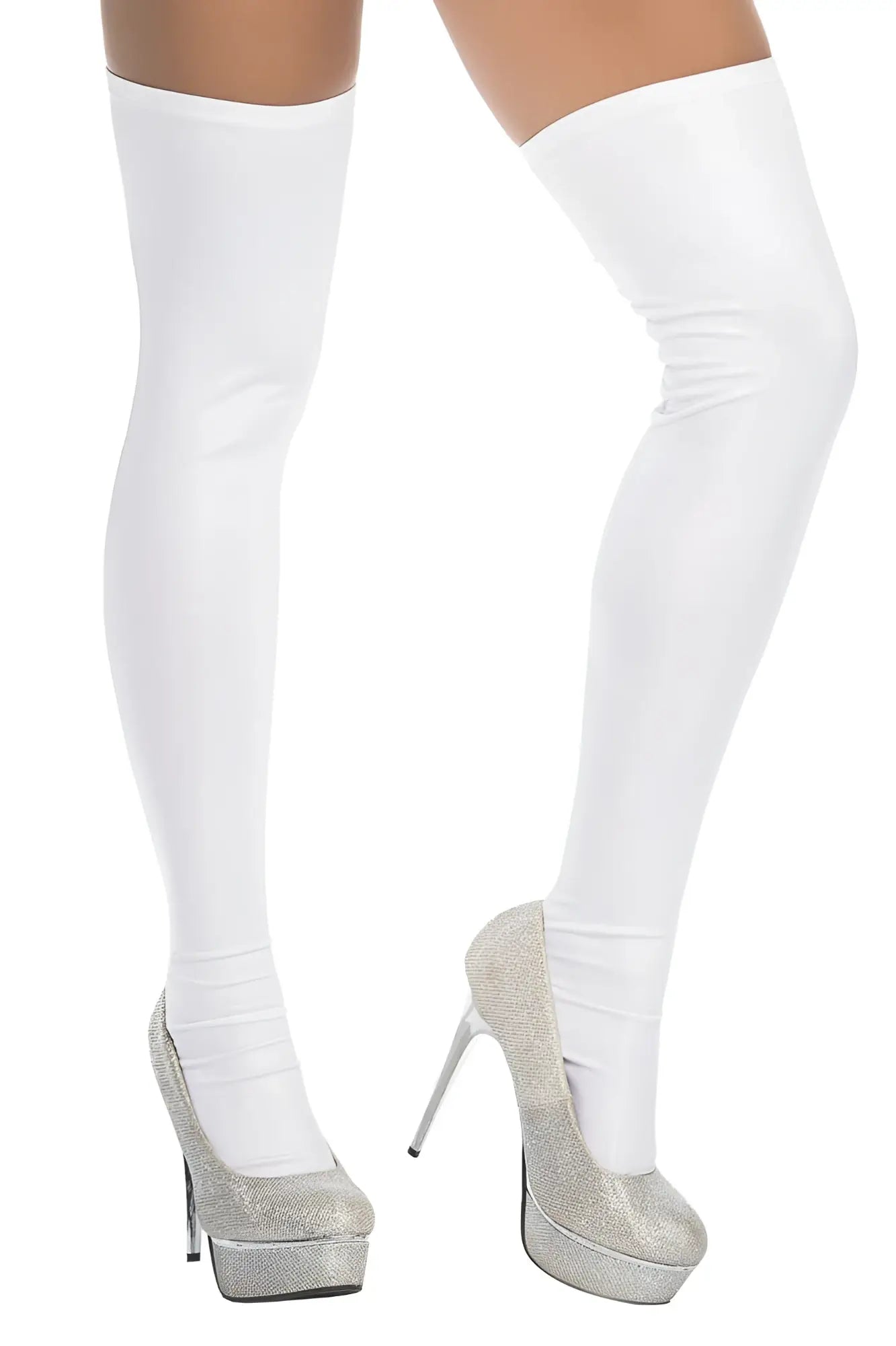 White thigh high stockings from Mapale 1017 with a smooth glossy finish ideal for elegant wear